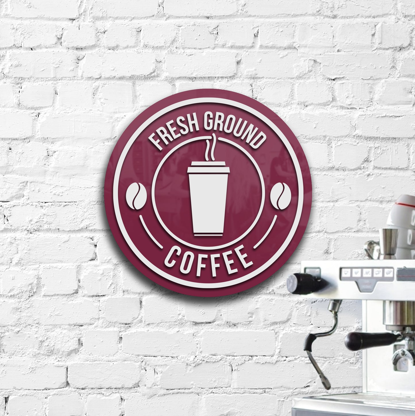 50cm Fresh Ground Coffee Round Acrylic stand-off sign with 3D Text