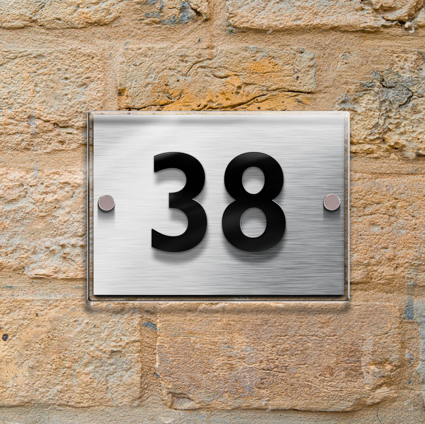 Alumina Dual Brushed Aluminium House Number sign with 3D Numbers & Stand Off Fixings