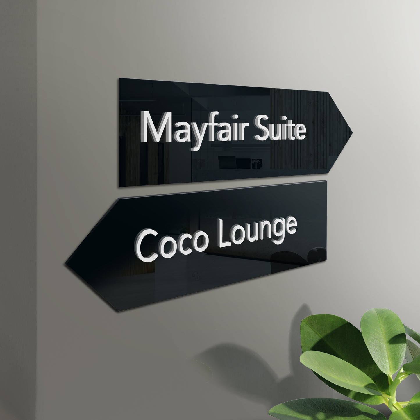 Black & White Directional Acrylic Pointer Signs