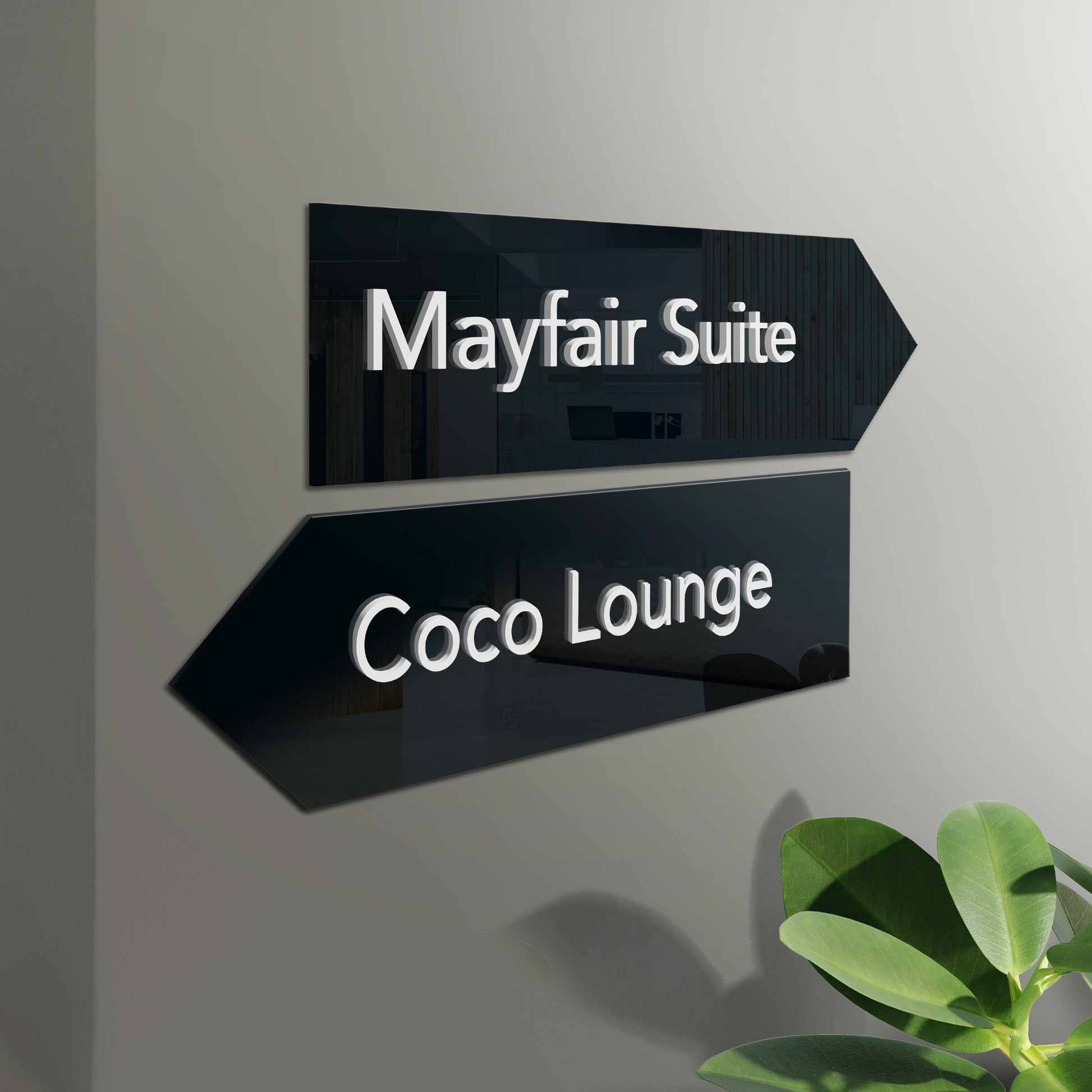 Black & White Directional Acrylic Pointer Signs