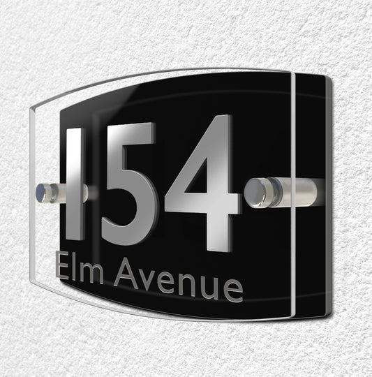 Curva Dual House Number Acrylic Sign with Stainless Steel Stand-Off Fixings