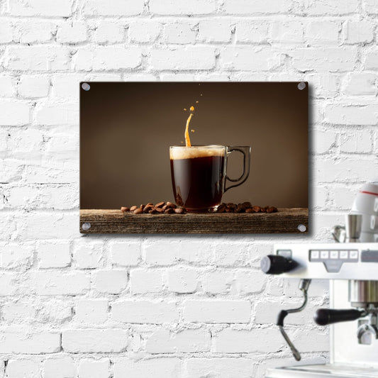 Espresso Splash  Printed Acrylic Photo Art Print for Coffee Shops and Cafés