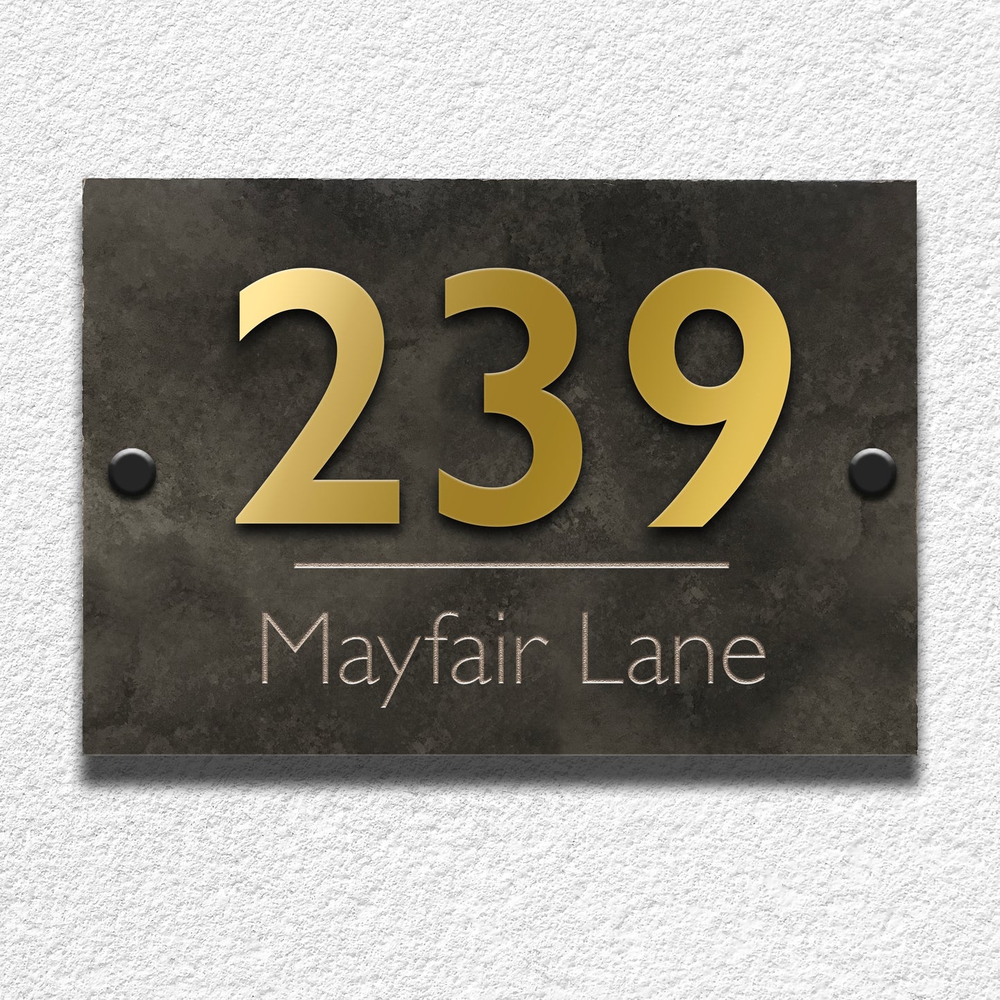 Mayfair Elite Honed Slate Sign with Raised Metallic Numbers