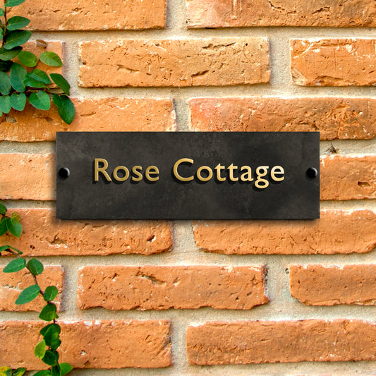 Matt Face Slate House Sign with Raised Gold Lettering
