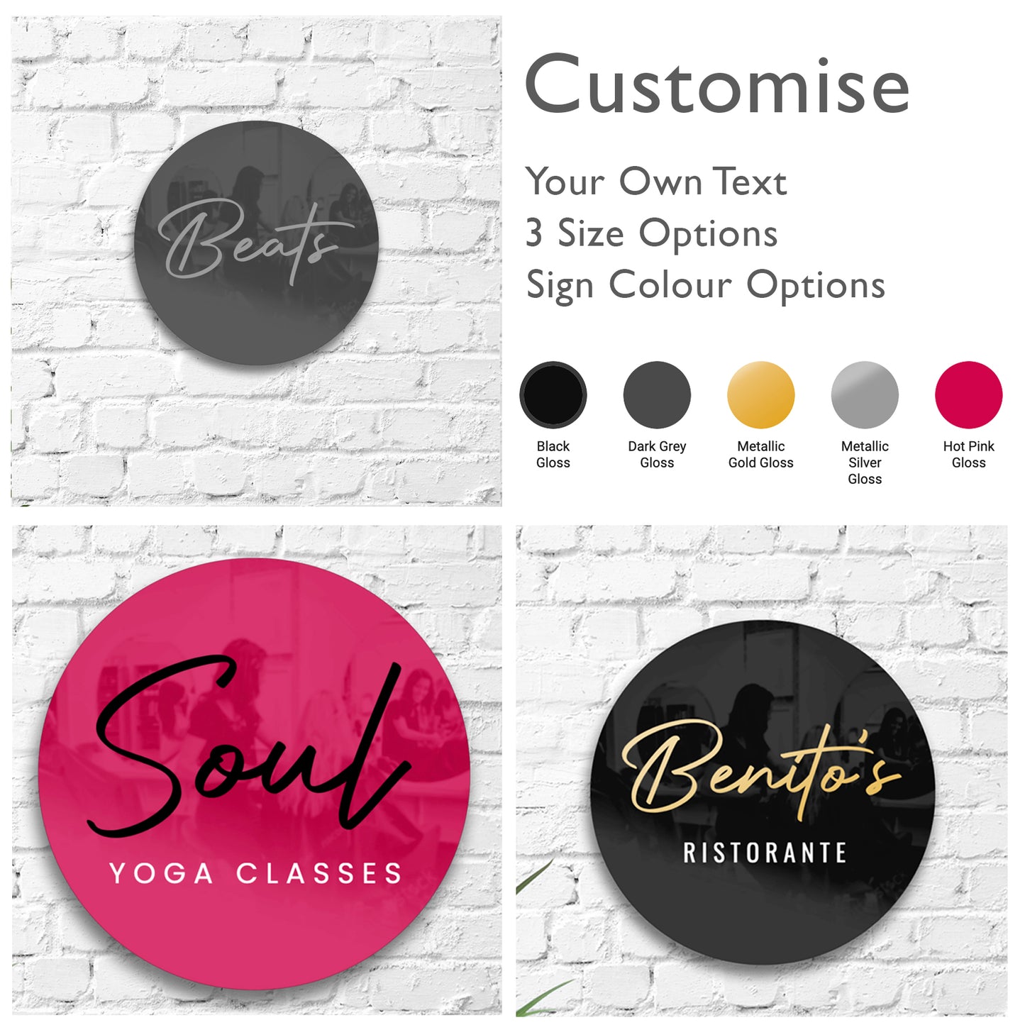 Venus Round Script Sign with Raised 3D Text