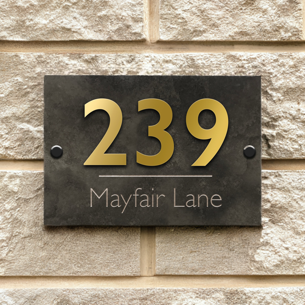 Mayfair Elite Honed Slate Sign with Raised Metallic Numbers