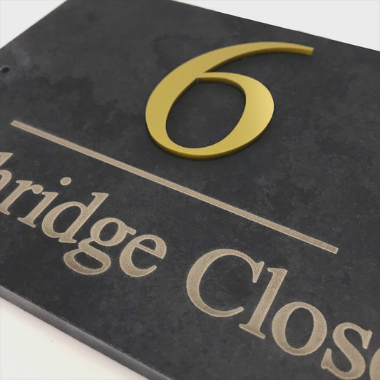 Mayfair Elite Honed Slate Sign with Raised Metallic Numbers