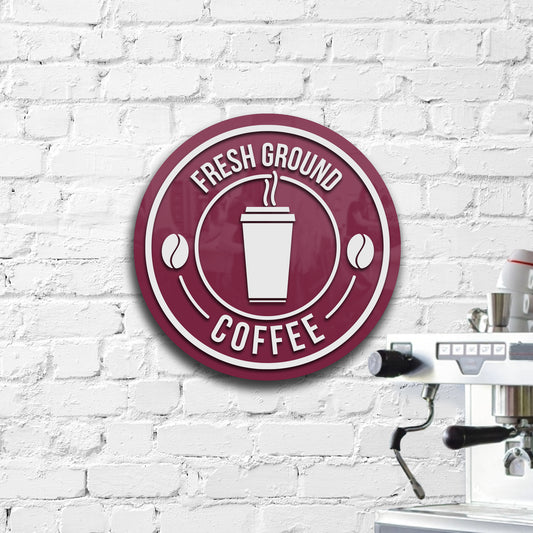 50cm Fresh Ground Coffee Round Acrylic stand-off sign with 3D Text